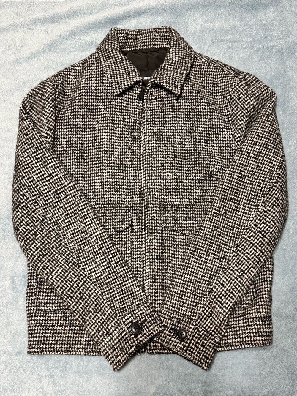 Express Men's Black & White Houndstooth Zip-Front Shirt Jacket